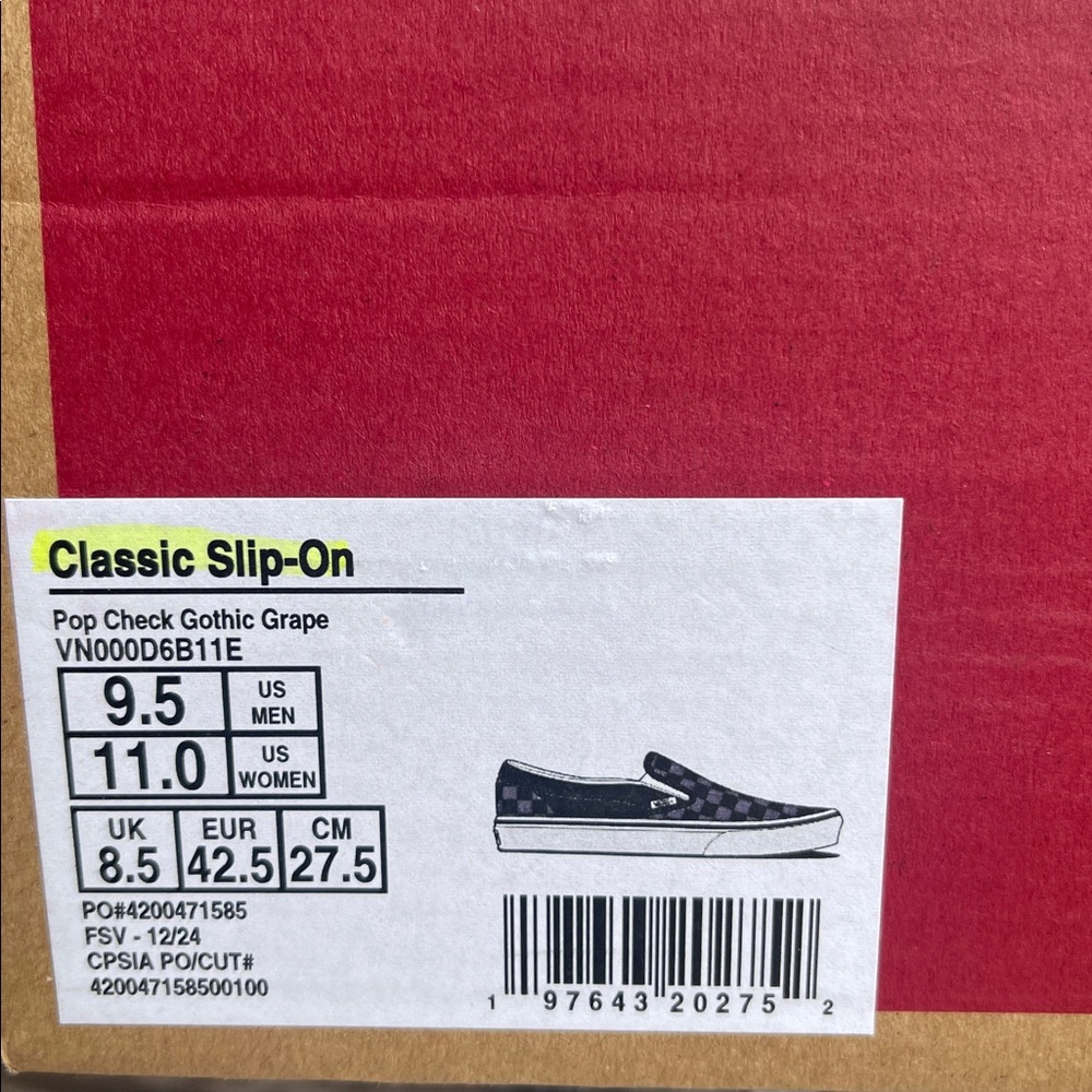 Vans Men’s Purple Checkered Classic Slip-On
Pop Check Gothic Grape Sneakers - Picture 16 of 16